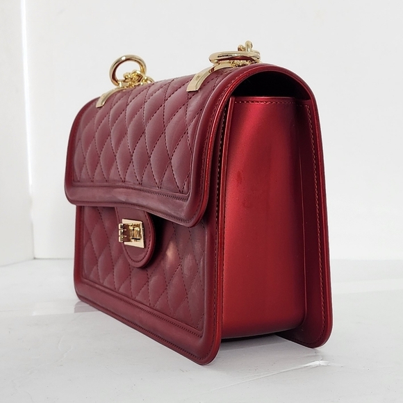 Caleesa Quilted Wine Red Crossbody Jelly Women's Rectangle Shoulder Purse - Picture 2 of 6